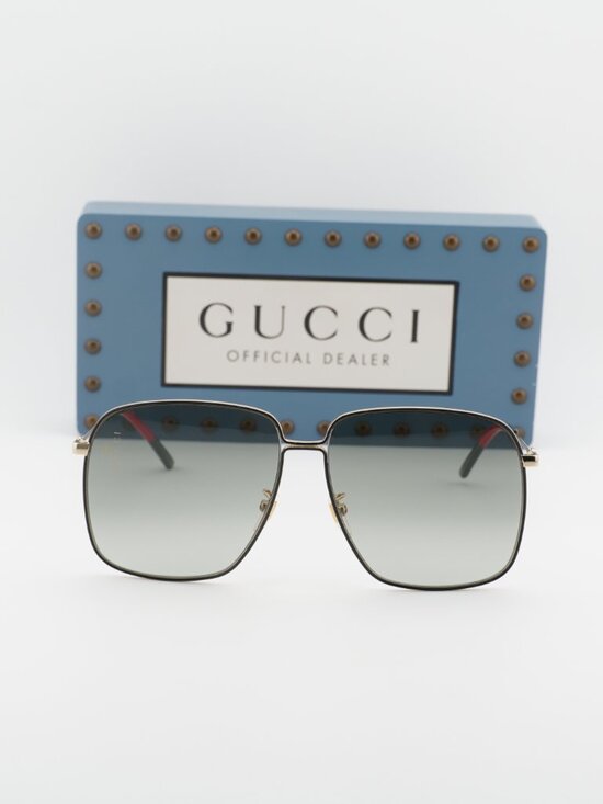 Gucci GG0394S 001 Aviator Sunglasses - Black / Gold / Grey main image 10